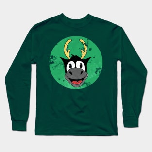 Vintage Cartoon Reindeer Head Long Sleeve T-Shirt